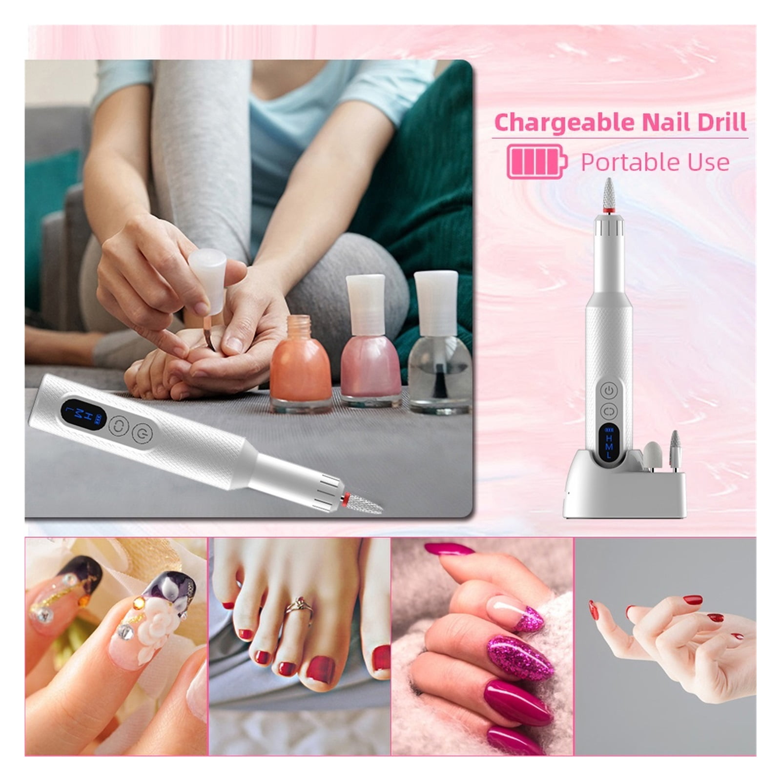 Wireless Nail Drill Machine, 18000 RPM Electric Manicure Machine, Portable Nail Lathe Milling Cutter For Manicure Pedicure Salon