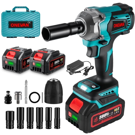 ONEVAN Impact Wrench 1/2 inch, 20V Brushless Power Impact Driver Max Torque 515 ft-lbs (700N.m), Cordless Impact Wrench with 3.0Ah Battery