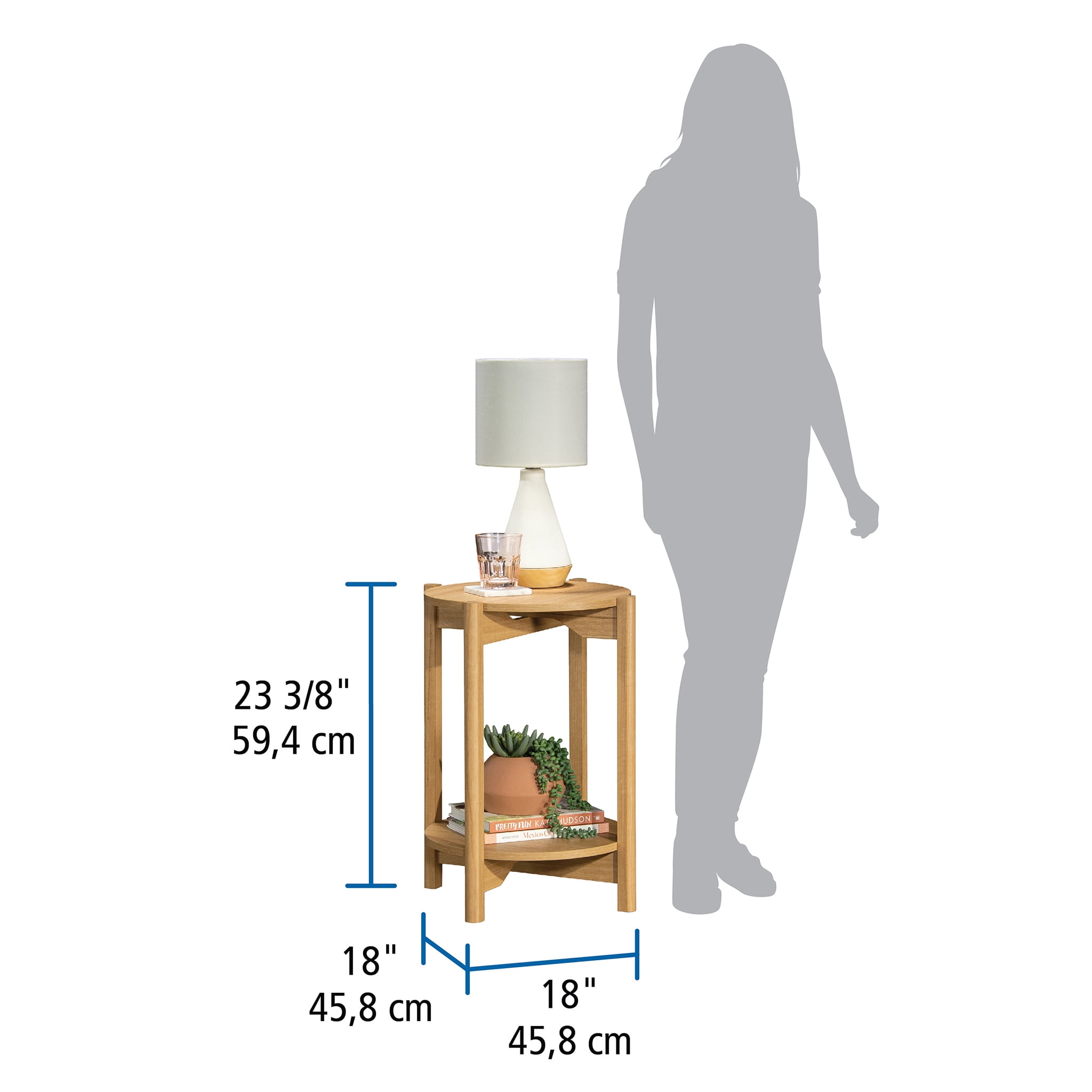 Mainstays Round Modern Dowel End Table, Natural Teak Finish
