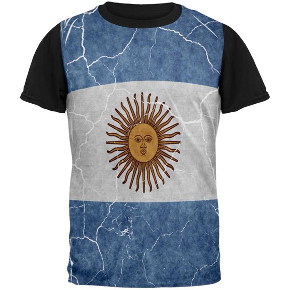 Distressed Argentina Flag All Over Mens Black Back T Shirt Multi LG