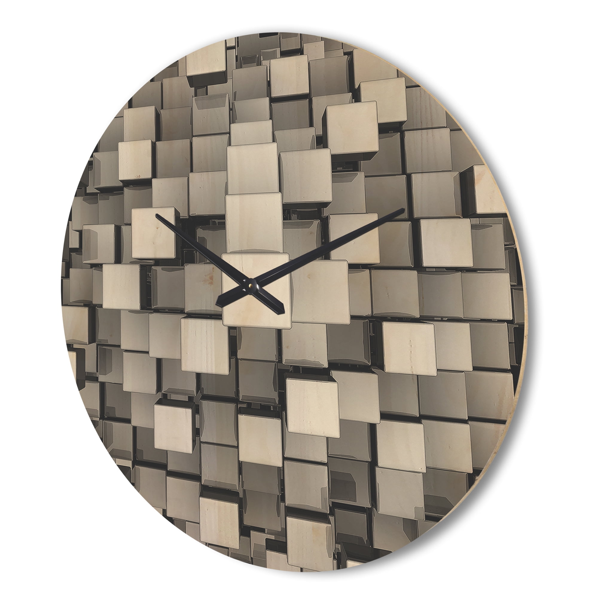 Designart 'Grey and Black Cubes' Modern Wood Wall Clock