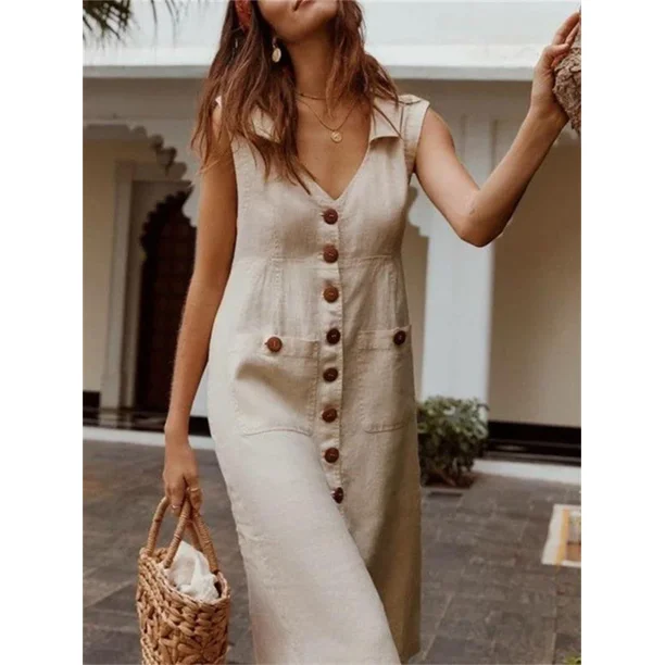 Elegante vestido informal de retazos con doble bolsillo para mujer, vestido de viaje diario de Color sólido, vestido cárdigan de un solo pecho con solapa
