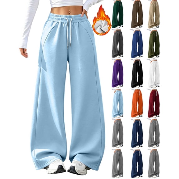 Wide Leg Sweatpants Women Fleece Sweat Pants Fall Winter Clothes 2026 Teen Girl Baggy Spring Inner Drawstring Waist Jogger Sweatpant with Pockets