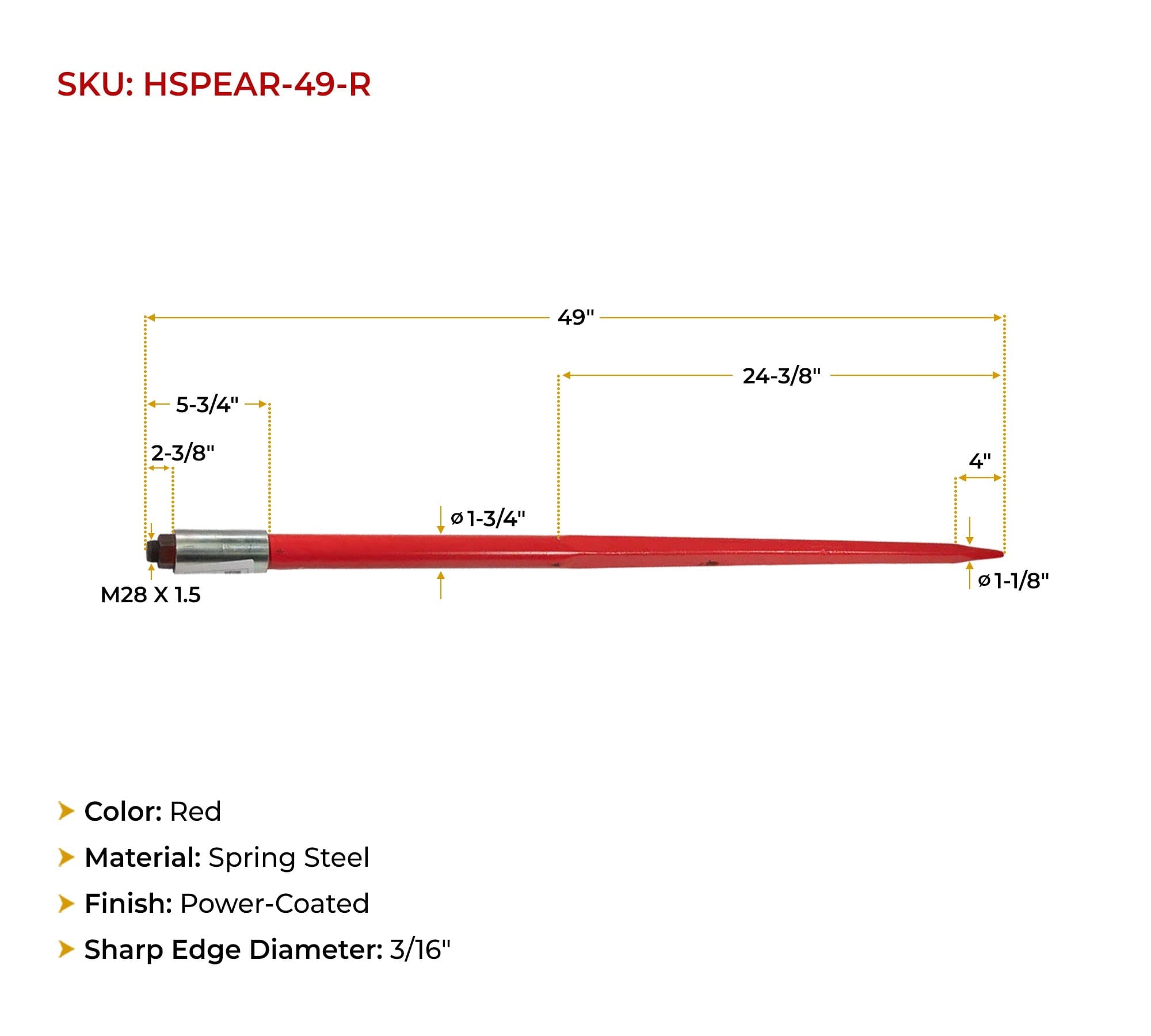 49" Hay Bale Spear with 17" Stabilizer Attachment (Pair) - Quick Attach Bale Forks Attachment for Tractors, Skid Steer, Loaders & Telehandlers, Cranes