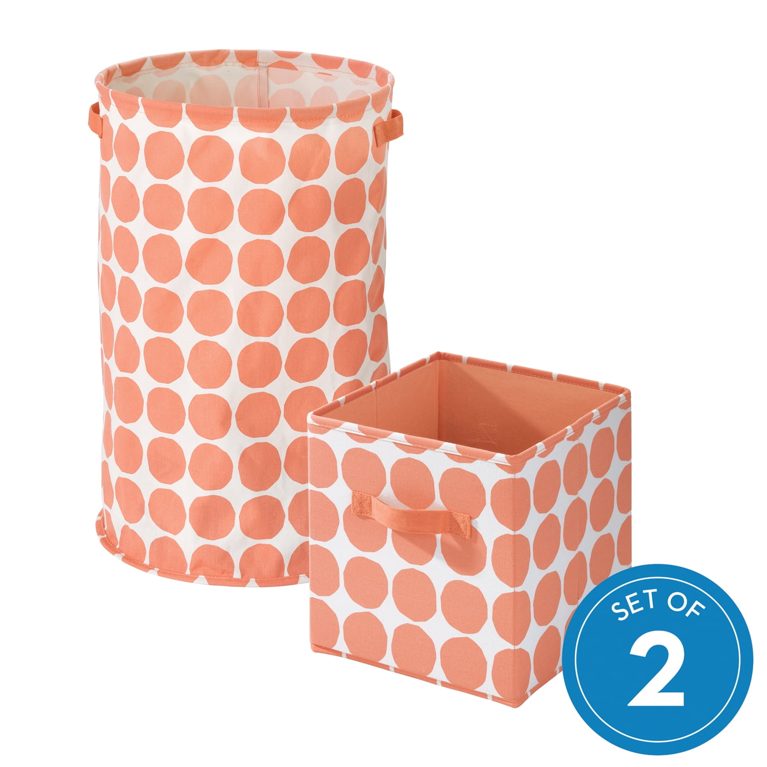 iDesign Dot Cube and Round Storage Bin 2 Piece Combo Set, Coral