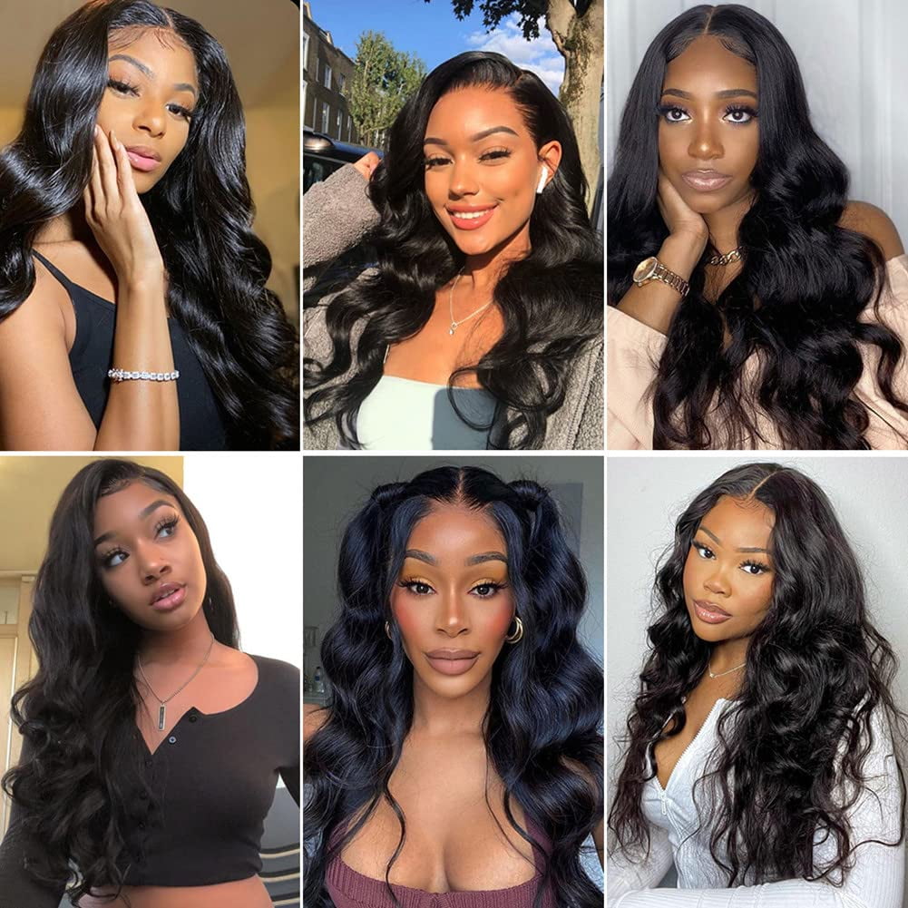 13x6 HD Transparent Body Wave Lace Front Wigs Human Hair Wigs for Black Women Glueless Brazilian Virgin Lace Frontal Wigs Human Hair Pre Plucked With Baby Hair Natural Black