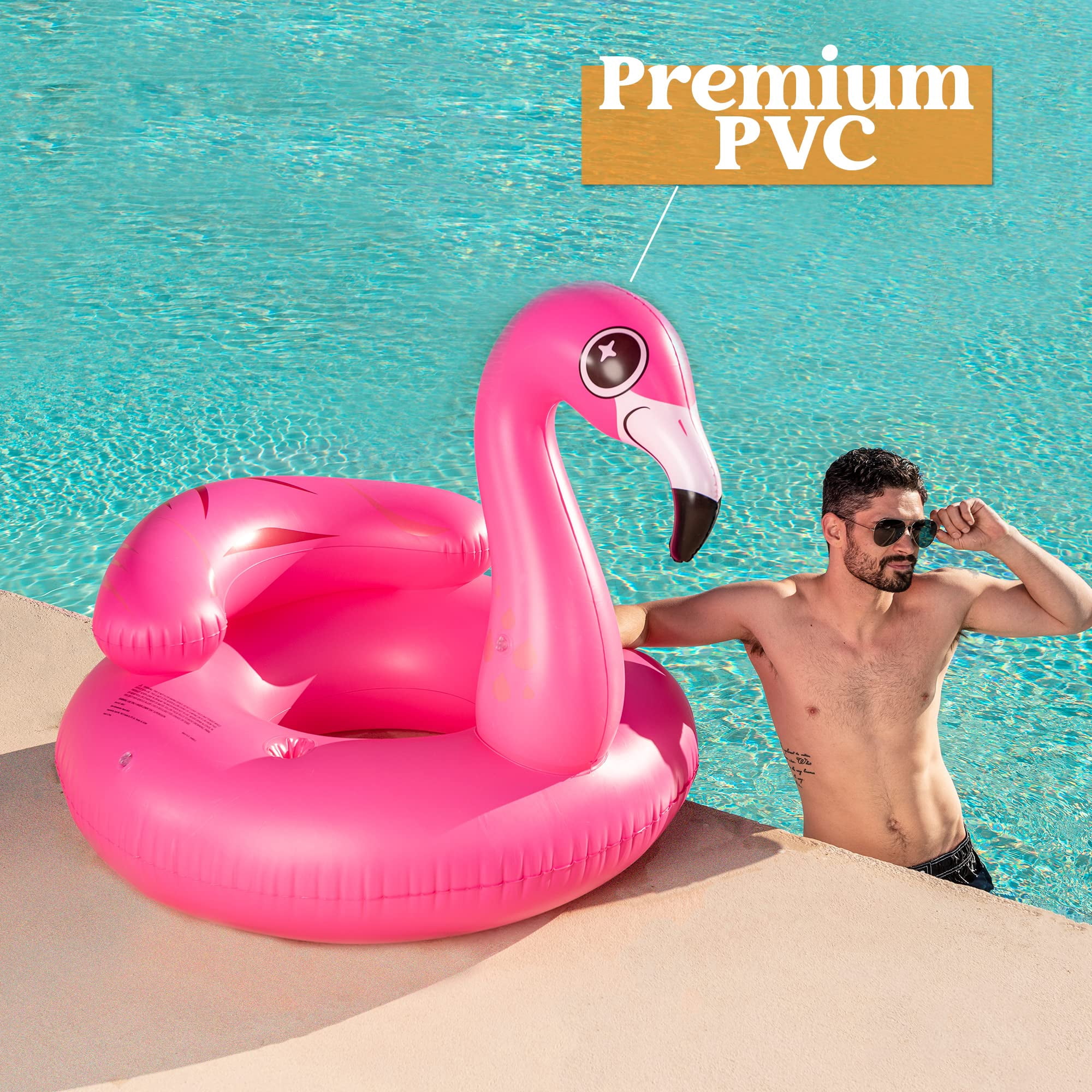 Joyfy 45" Inflatable Flamingo Pool Float, Summer Pool Raft Lounge for Adults & Kids, with 2 Cup Holders and Head Rest