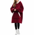 thumbnail image 2 of Couverture Portable à Capuche pour Femmes en Molleton, Sweat à Capuche Chaud et Confortable avec Poche, Suède Rouge Vin, Taille Unique, 2 of 7
