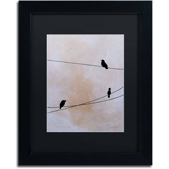 Trademark Fine Art 'Bird on Wire White' Canvas Art by Nicole Dietz, Black Matte, Black Frame