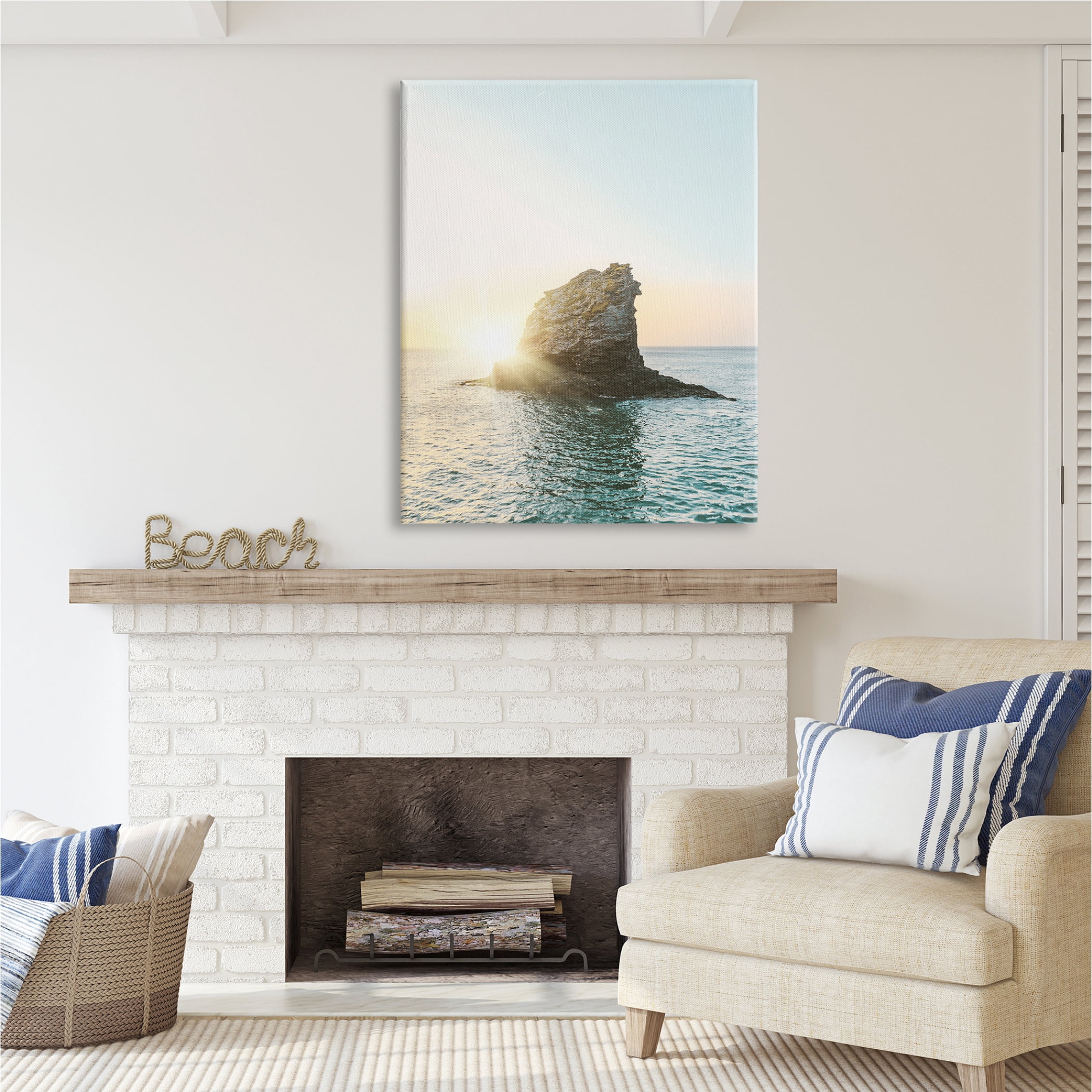 Stupell Industries Ocean Rock at Sunset Nature Photography Gallery Wrapped Canvas Print Wall Art, 36 x 48