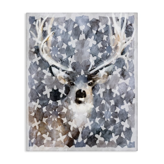 Stupell Industries Rustic Lodge Abstract Forest Stag Geometric Pattern Blue Brown Canvas Art, 16 x 20, by Stellar Design Studio