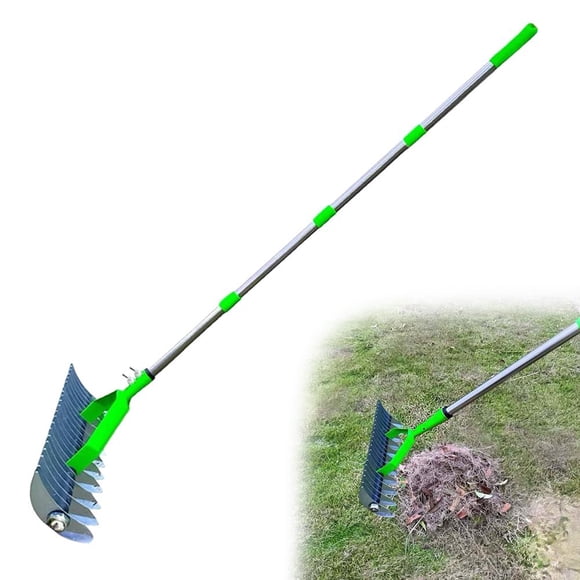 Heavy Duty Thatch Rake & Lawn Dethatcher with Adjustable Angle Head - Double-Sided Sharp Tines for Weeding Hard Soil, Moss, & Spring Yard Maintenance, Long Non-Slip Handle