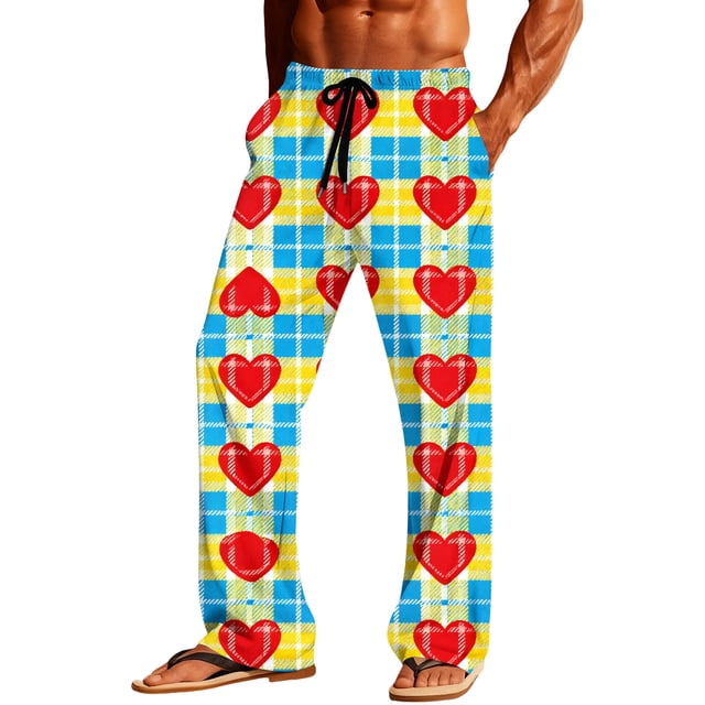Ceisia Mens Pajamas Pants Valentine's Day Couple Unisex Hearts Print Plaid Lounge With Pockets Sleep Bottoms Multicolor M Gift
