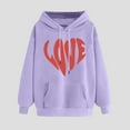 thumbnail image 2 of Jinhomg Women's Heart Print Sweatshirts Holiday Casual Kangaroo Pocket Drawstring Hoodies Fall Comfy Long Sleeve Hooded Sweatshirt Purple XL, 2 of 6