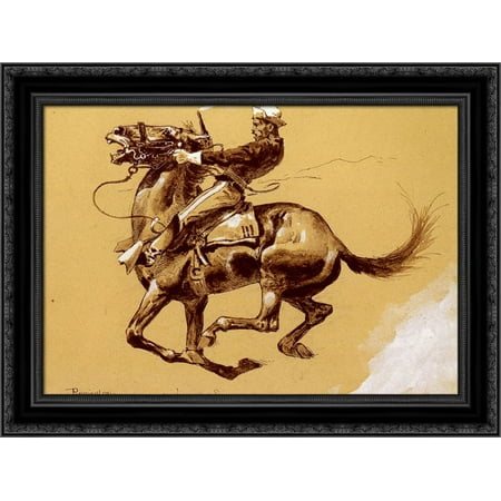 Ugly [Oh The Wild Charge He Made] 24x20 Black Ornate Wood Framed Canvas Art by Remington, Frederic