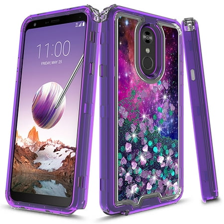 LG Stylo 4 Case, LG Stylo 4 Plus case, KAESAR Hybird Graphic Designed Gradient Quicksand Glitter Liquid Floating with Frame Bumper Protective Armor Case for LG Stylo4 / Stylo 4 + (Galaxy