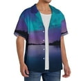 thumbnail image 2 of Xecao Night At Lake Aurora Men's Casual Short-sleeved Shirt, a button-up collared shirt with a pocket-Large, 2 of 5