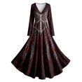 thumbnail image 2 of Huowey Halloween Witch Women Gothic Skeleton Dresses Flowy Elegant Cosplay Party Gown Long Sleeve V-Neck Eye-Catching Trick Or Treat Dress,Red,XL, 2 of 4