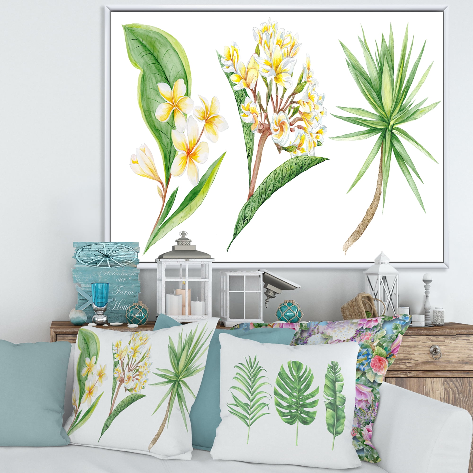 Designart 'Yellow Flowers and Tropical Foliage XII' Traditional Framed Canvas Wall Art Print