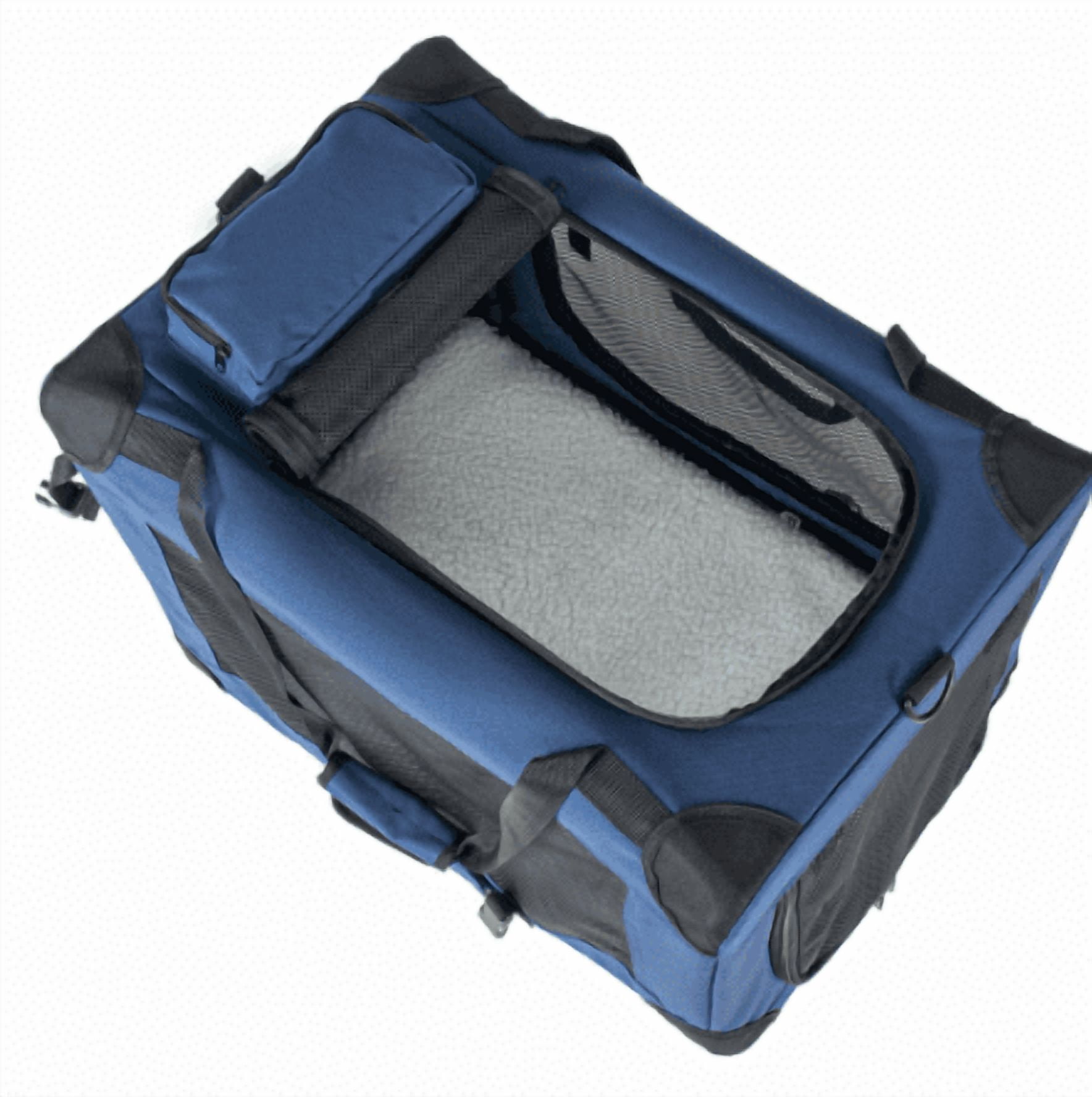 28" Collapsible Rolling Dog Crate 3-Door Mesh Windows Portable Dark Blue