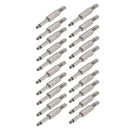 TAPDRA 1/4” Mono Audio Plug Connector 20 Pack Nickel Plated Zinc Alloy Soldering Design Spring Cable Protection 6mm Cable