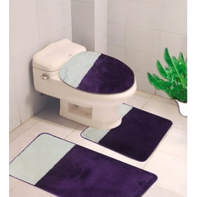10 Purple 3 Piece Egyption Design Bathroom Mat Set Plain Embossed