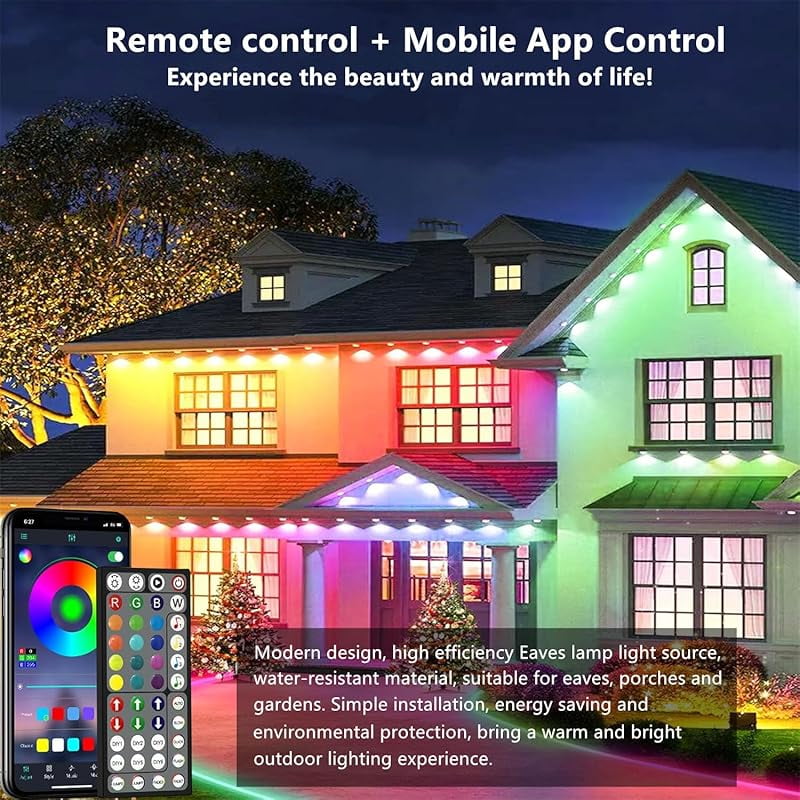 140FT Permanent Outdoor RGB Lights,Waterproof Smart LED Eaves Lights with App/Remote Control,for Christmas and All Holiday Decor,Daily and Accent Lighting,House Roof and Garden Lighting
