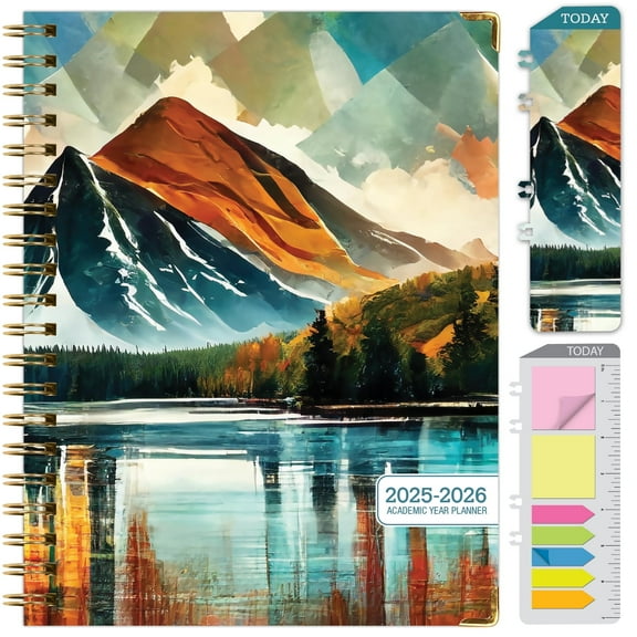 Academic Year 2025-2026 Planner, June 2025 - July 2026, 8.5"x11" Daily Weekly Monthly Planner Yearly Agenda, Hardcover, Bookmark, Pocket Folder and Sticky Note Set (Lake View)