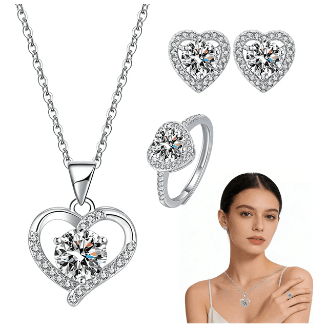 Joyería Juego De Collar Pendientes Anillo Regalos Para Mujer Xtellar plateado