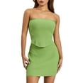thumbnail image 1 of Gupgi Women Summer 2 Piece Knit Outfit Ribbed Strapless Tube Top Bandeau with Bodycon Mini Skirt Set, 1 of 8