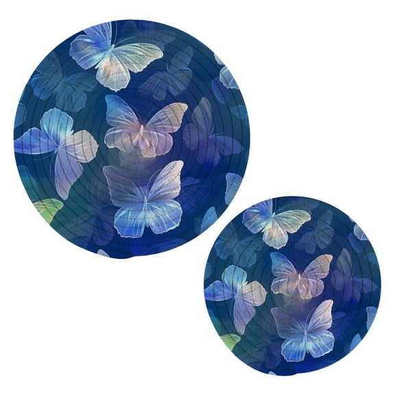 Butterfly Shiny Blue Pot Holders Set Trivets Hot Pads Cotton Mats for Cooking