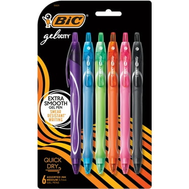 BIC Gelocity Quick Dry Gel Pens, Medium Point, 0.7mm, Assorted Colors, 6-Count Pack