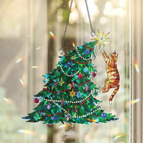 TiniDecor Cat Christmas Tree Ornament Acrylic Colorful Funny Holiday Decoration