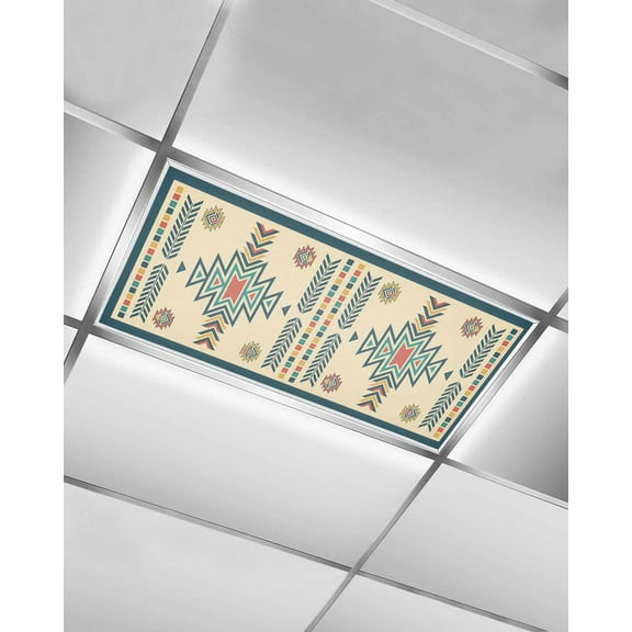 Fluorescent Light Covers for Ceiling Lights 1 Pack, Boho Geometric Magnetic Ceiling Light Covers 2x4ft for Classroom Office School, Southwestern Abstract Aesthetics Overhead Drop Ceiling Light Shade