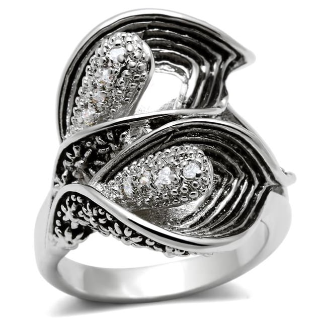 Women Rhodium Brass Ring with AAA Grade CZ in Clear - Size 6