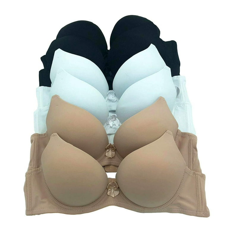 6 pcs Max Lift Power Wired Add 2 Cup Sizes T-Shirt Double Push Up Bra (38C)  
