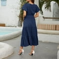 thumbnail image 4 of Ruyang Boho Maxi Dress Women's Summer Dresses Polka Dot Long Dress V Neck Flowing Short Sleeved Solid Color Lace Up A Line Dress, 4 of 5