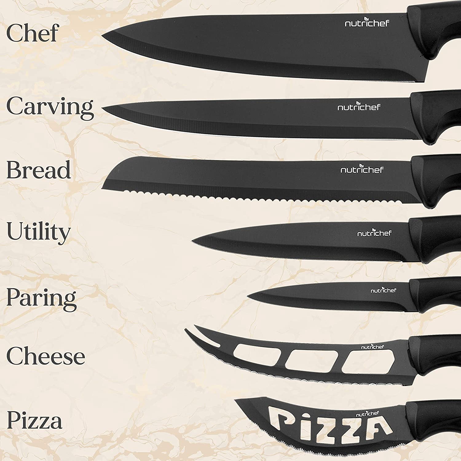 NutriChef 17-Piece Kitchen Precision Knives Set - Versatile Stainless Steel Knife Set with Blockstand , Ideal for Cutting, Slicing, Chopping, and Dicing