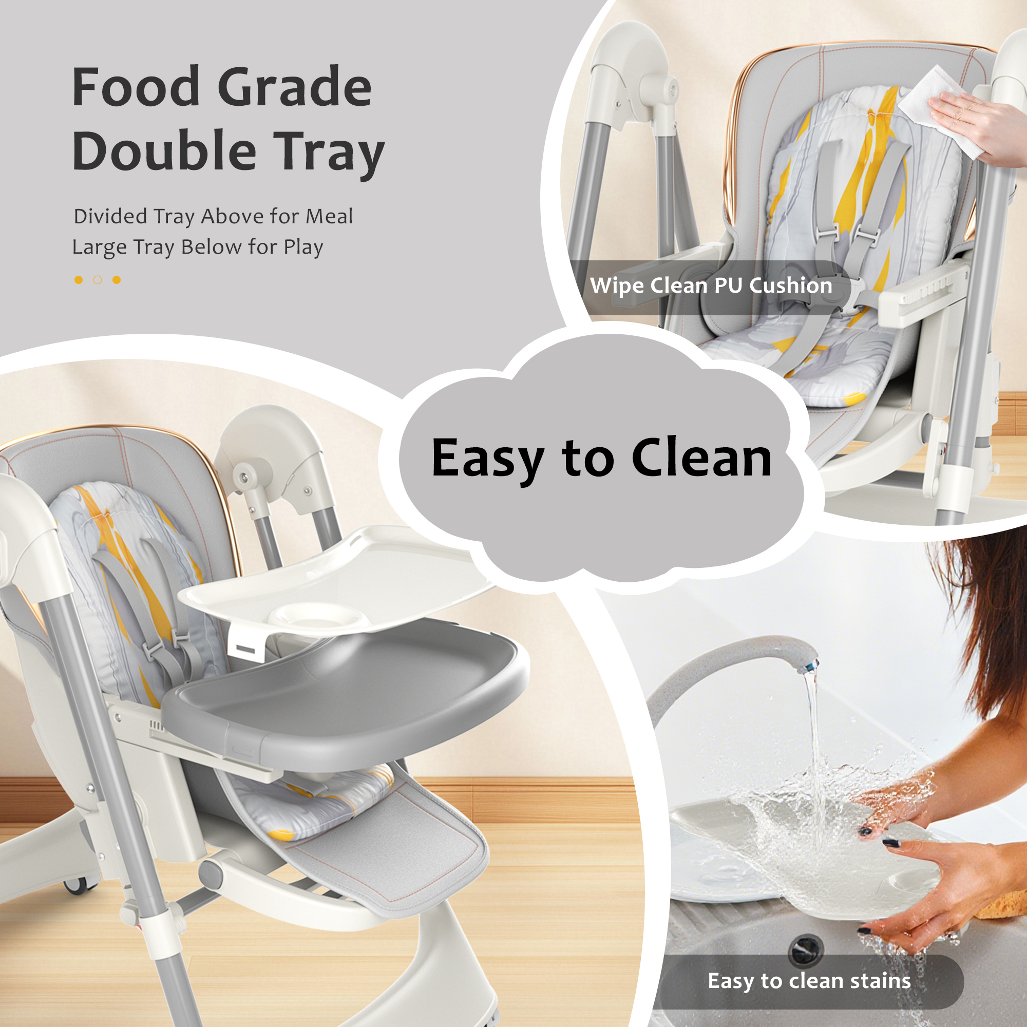 TouHeart Baby High Chair and Swing Combo, 6-in-1 Convertible Highchair for Infants and Toddlers, Gray