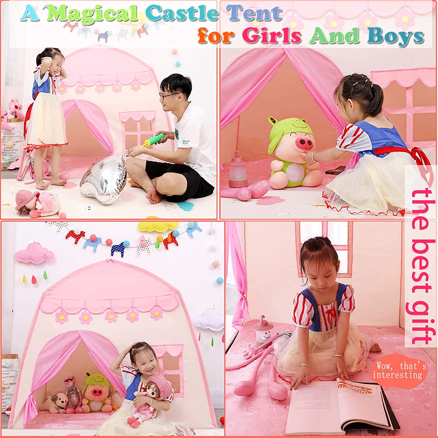 Canddidliike Portable Kids Play Tent, Castle Large Teepee, Children Playhouse with Carry Bag for Indoor Outdoor