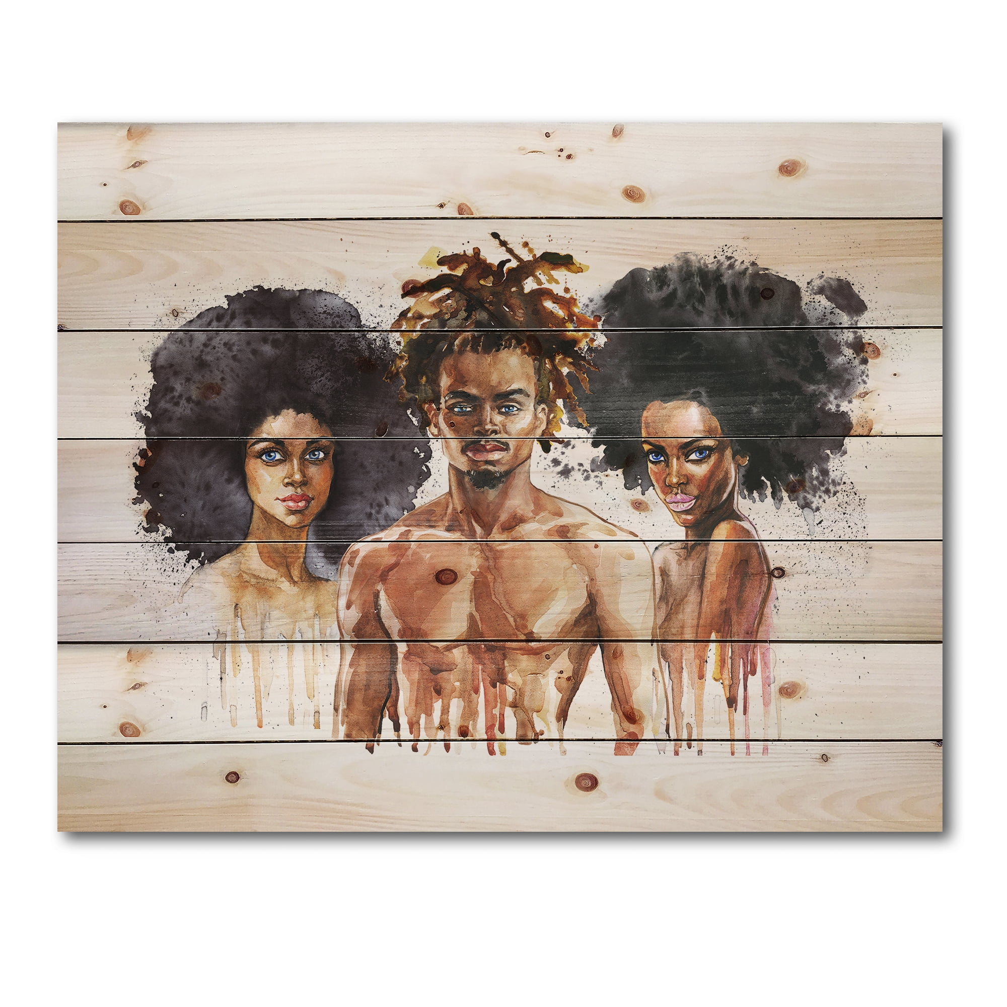 Designart 'Afro American Fashion Portraits' Glam Print on Natural Pine Wood