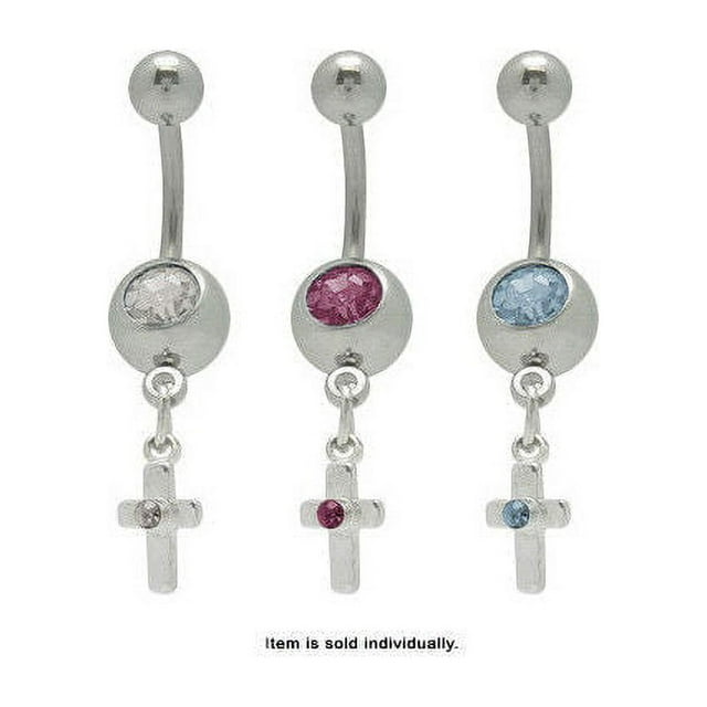 Dangle Cross Jeweled Belly Button Ring