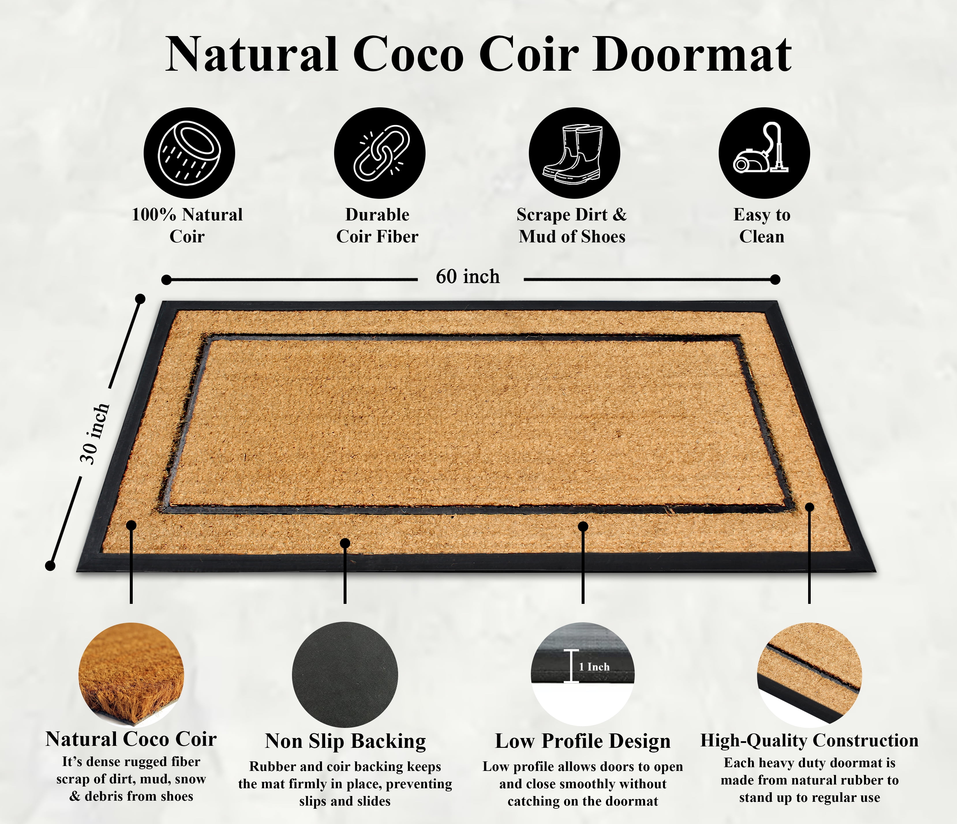 Heavy Duty Thick Coir & Rubber Non-Slip Entrance Door Mat, 60 - View #5