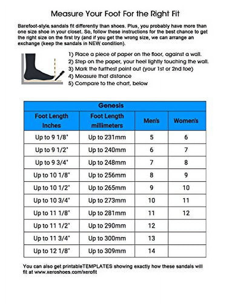 huaraches shoe size chart