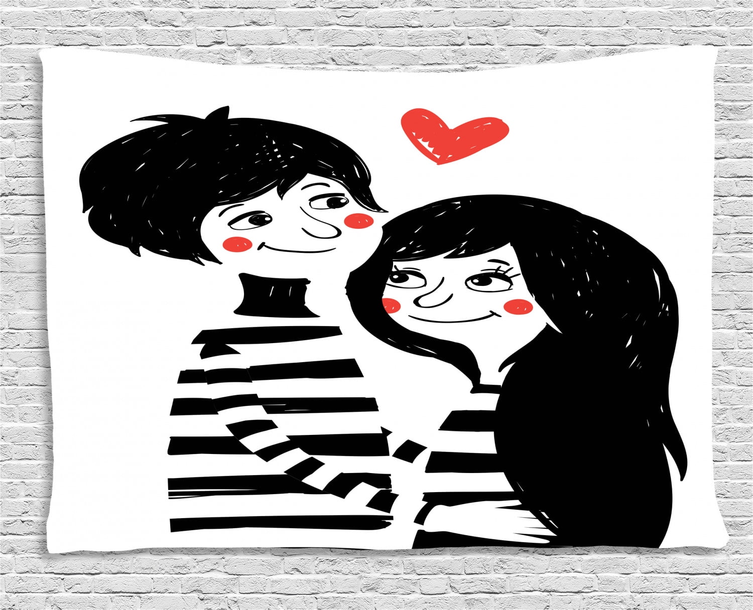 Hipster Tapestry Valentines Day Theme Romantic Young Couple In Love Girl And Boy With Heart Wall Hanging For Bedroom Living Room Dorm Decor 80w X 60l Inches Black White And Red By