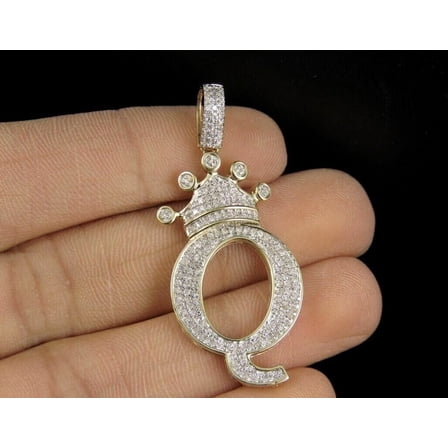 Aishvi Jewels 2 Ct Round Cut Lab-Created Diamond Crown-Letter 'Q' Pendant With 18" Chain 14k Gold Plated 925 Silver