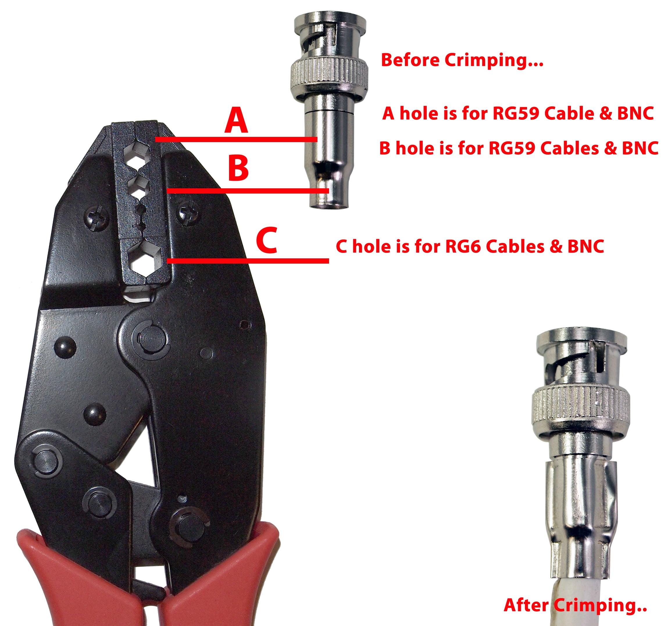 Evertech Professional Coaxial Crimping Tool + 40 Pcs BNC Male Crimp On Connector for Siamese RG59
