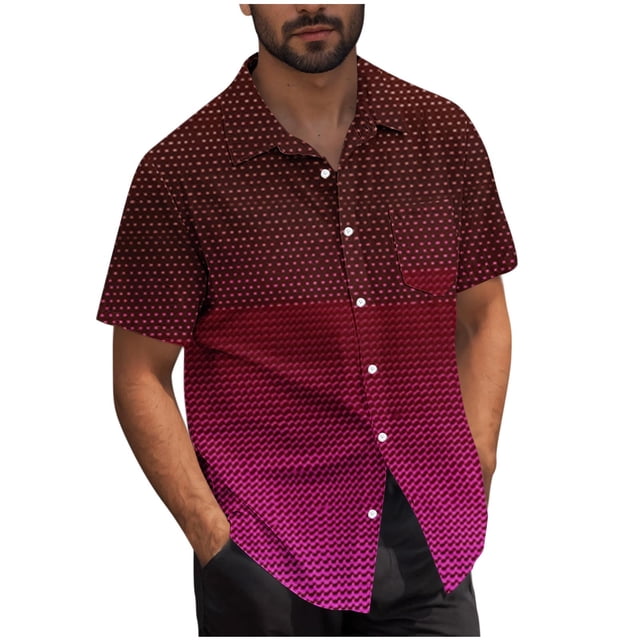 Mens Casual Manga Corta Botón Abajo Camisas Turndown Cuello Blusa de Impresión, Poliéster Ligero Top de la Moda para el Verano Al Aire Libre Y el Uso Diario