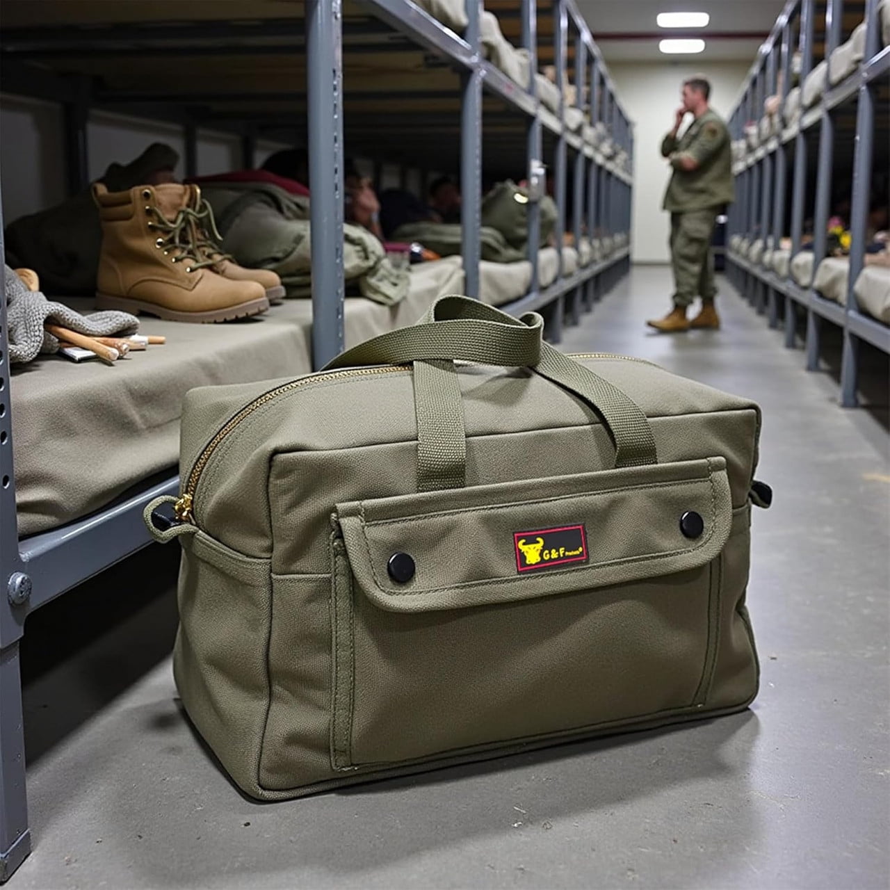 G&F Open Top Heavy Duty Mechanics Tool Bag, Brass Zipper, Side