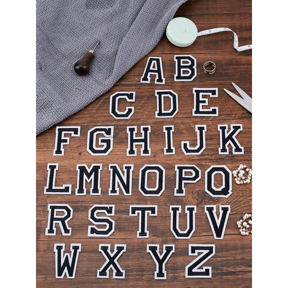 1Set 26Pcs Black Embroidery Cloth Iron on/Sew on Patches Alphabet Embroidery Patch A-Z Numbers Applique Patches for Clothes Dress Hat Jeans DIY Accessories 49~50x16~38x1.5mm